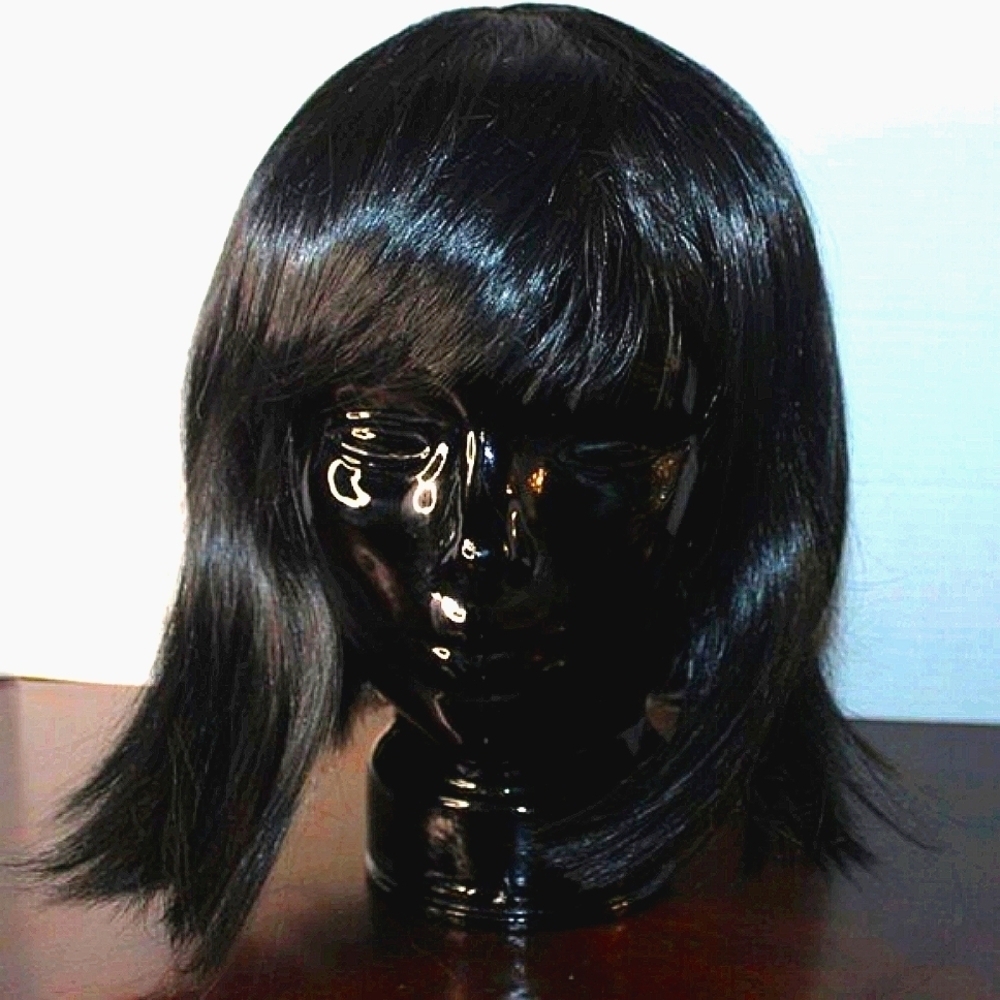 NWOT Black Shoulder-Length Wig with Bangs - Adjustable Cap
